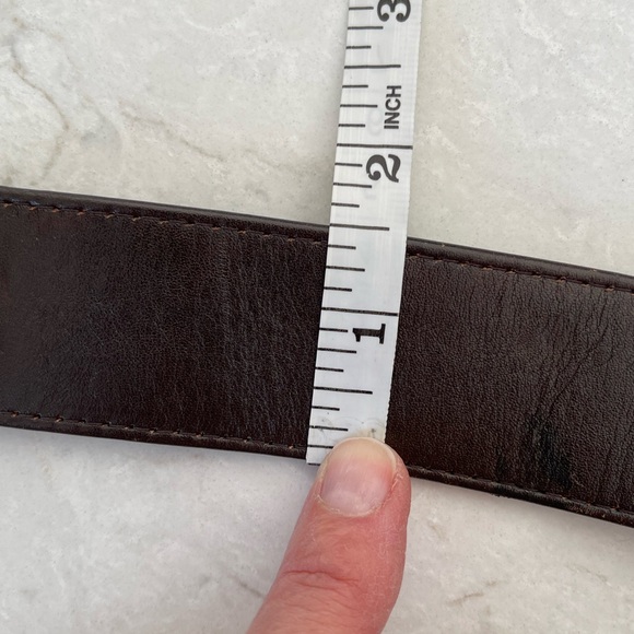 SUZI ROHER Dark Brown Leather Belt with Nickel Metal Ring Accents, Size 34-35" - Picture 12 of 15
